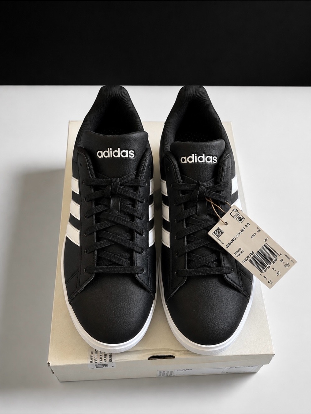 Adidas Grand Court 2.0 Sneakers Men’s 8.5 Black White New With Box